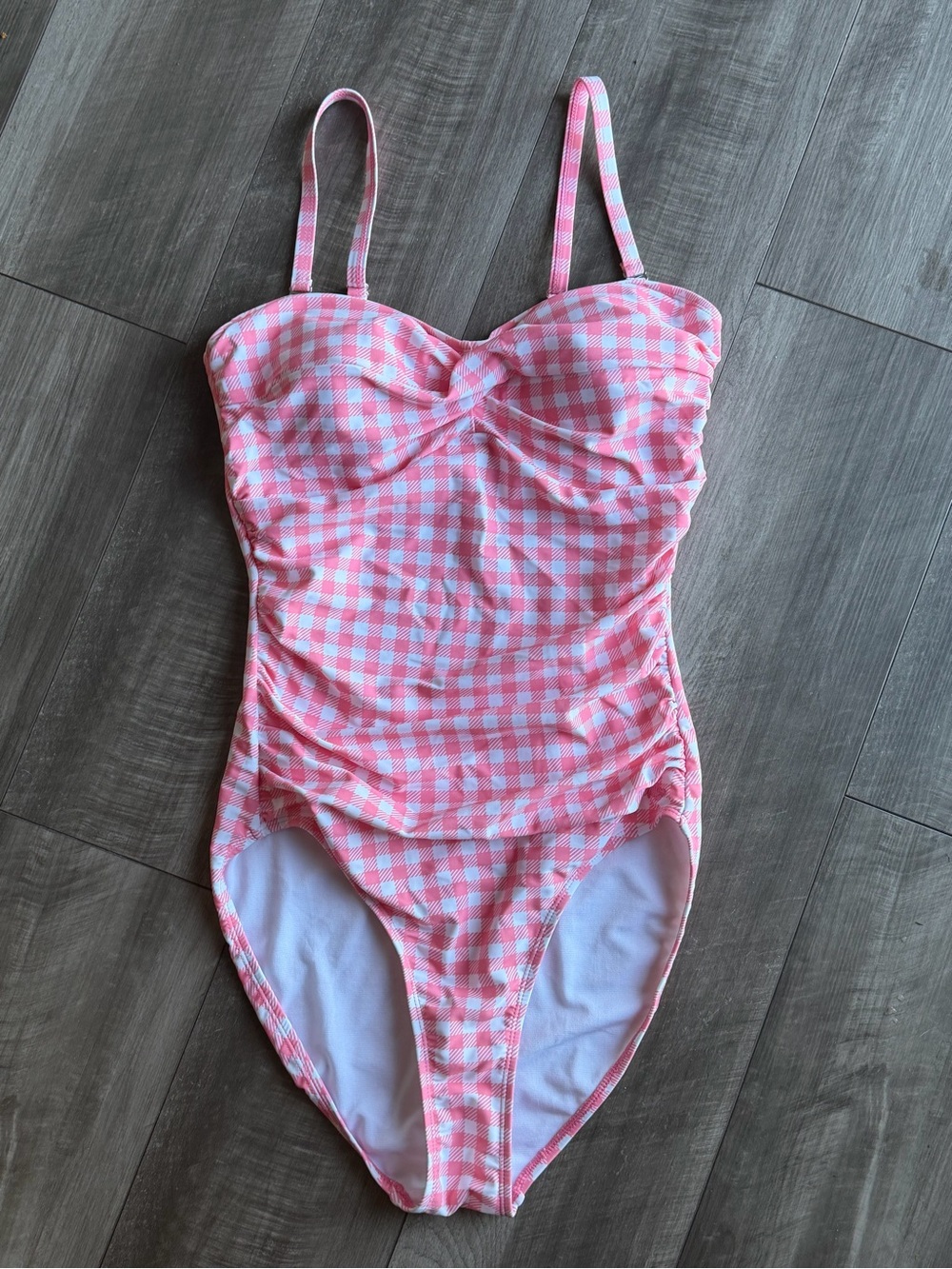 RuffleButts Bubblegum Pink Gingham One Piece Swimsuit Removable Straps Size M